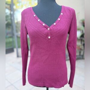 White House Black Market Henley with Gold Snap Details color Dark Sangria